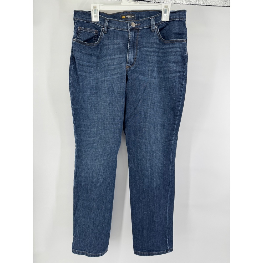 Lee Womens Relaxed Fit Straight Leg Mid Rise Jeans Dark Wash Size 14